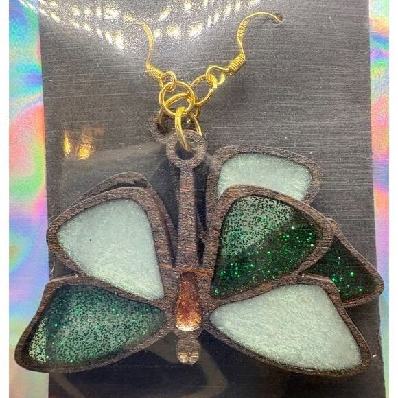 Butterfly Earrings By Registered Cherokee Artist Eric Walters - Wood & Resin - Picture 3 of 4